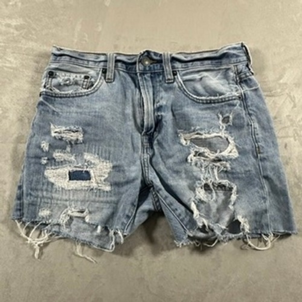 American Eagle Denim Shorts Womens Distressed Raw Hem Size 28 Light Blue